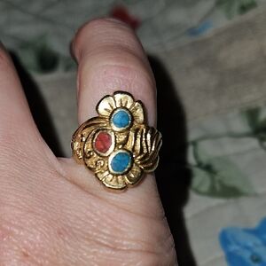 Vintage Native Turquoise / Red Coral Ring